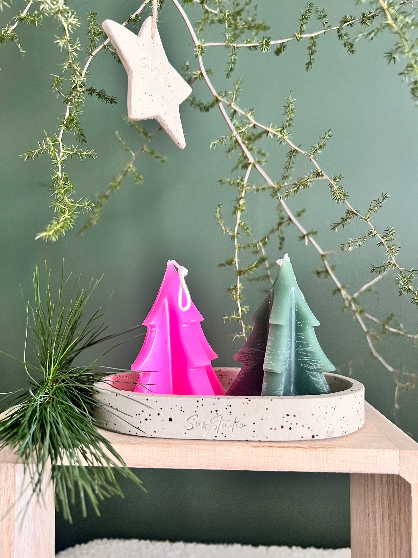 Kerstboom kaars fel roze - Maat S